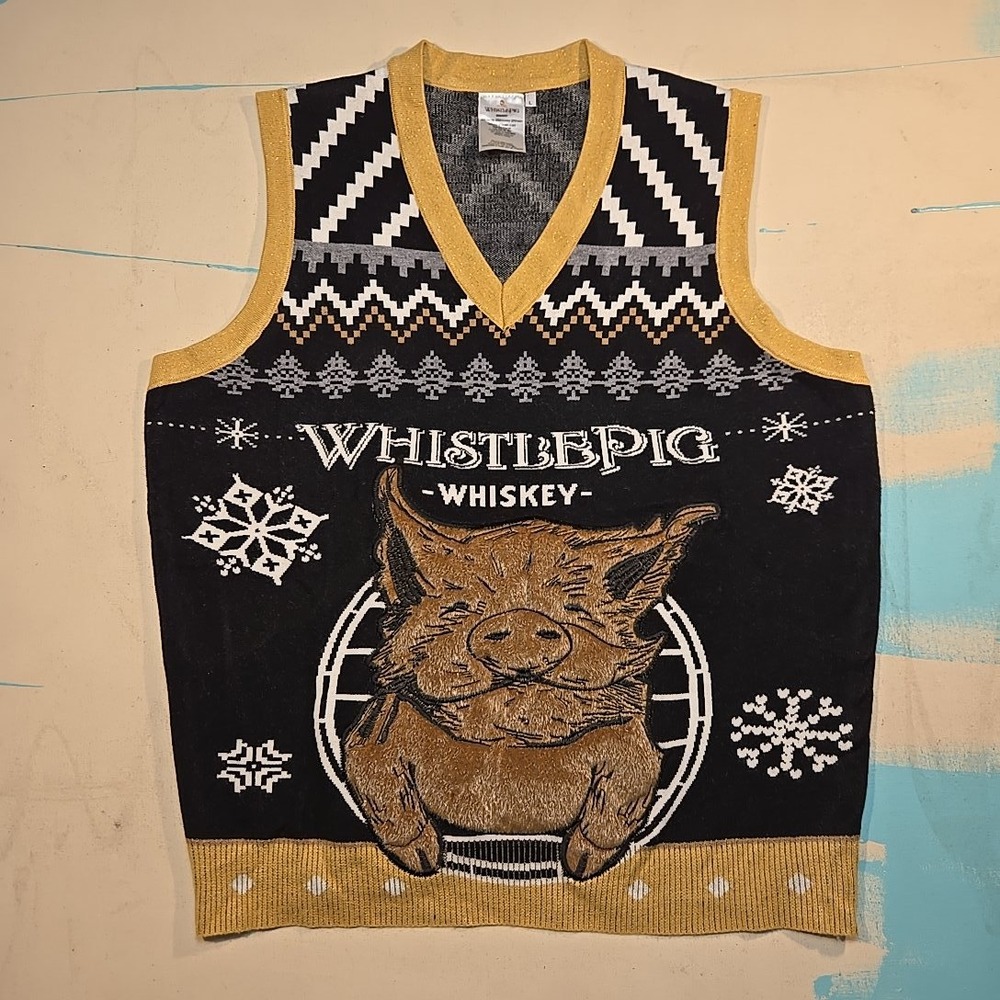 Whistlepig Whiskey Pig Black and Gold Sweater Vest L Large
